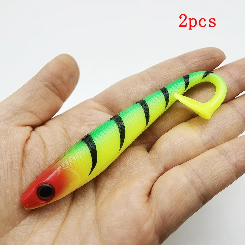 2pcs Fishing Lures, T-tail Soft Bait, 4.72in/0.35oz Artificial Swimbait, Fishing Gear Accessories, Random Eye Color