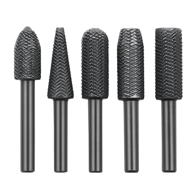 

5pcs Rotary Burr Rasp Set 6mm Shank Carbon Steel Balls Oval Cones & Cylinder