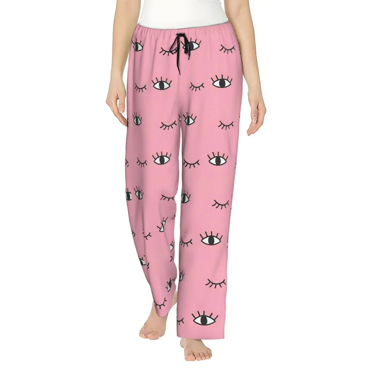 Funny Closed Eyes Women Lounge Pants Loose Fit Cartoon Beauty Eyelash Pajama Pants Home Pajama Bottoms