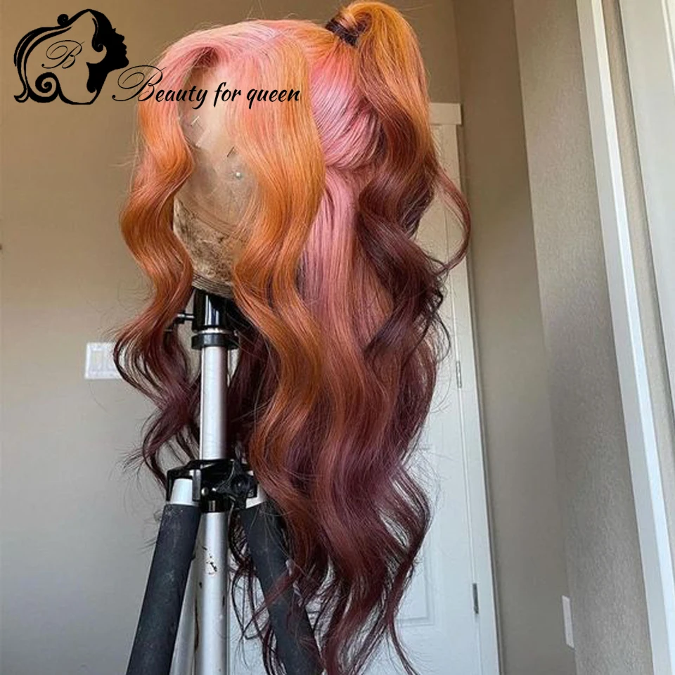 Wig Rambut Asli Tawny 13x4 Lace Frontal, Kepadatan 180%, Wig Rambut Asli Panjang, Wig Rambut Asli 100%, Gadis Cantik Mengenakan Pakaian yang Bagus ﻿