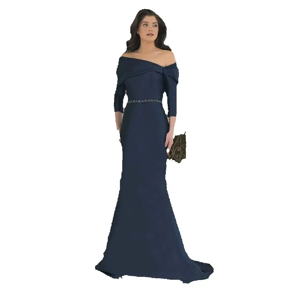 Customized Navy Blue Satin Mother of Birde Dresses 2026 for Wedding Women Mermaid Evening Dress Off Shoulder Formal Party Gowns