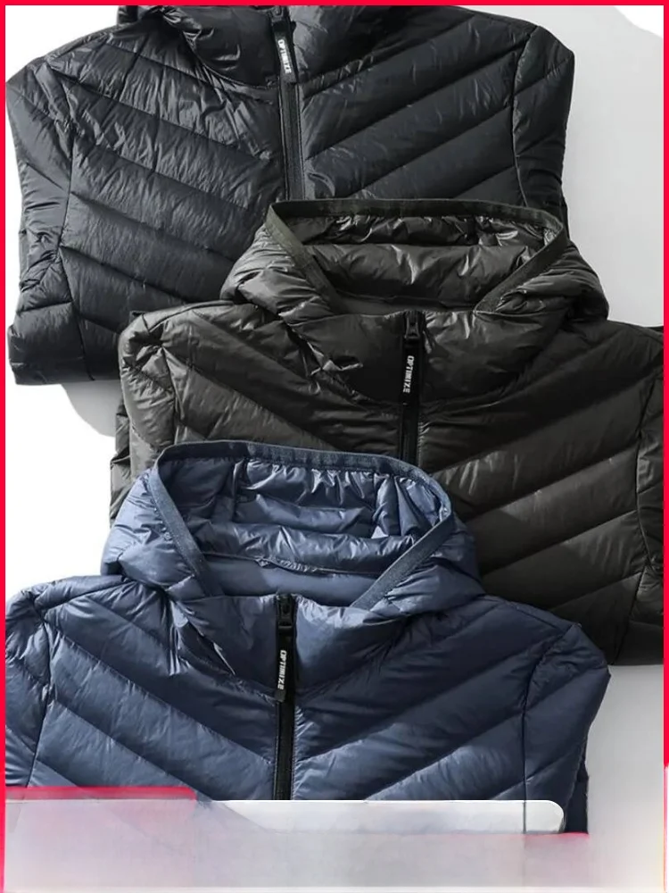 

Lightweight Men's Outdoor Hooded down Jaet 90 White Du down Versatile Storage Design Youthful Sle Warm Windproof