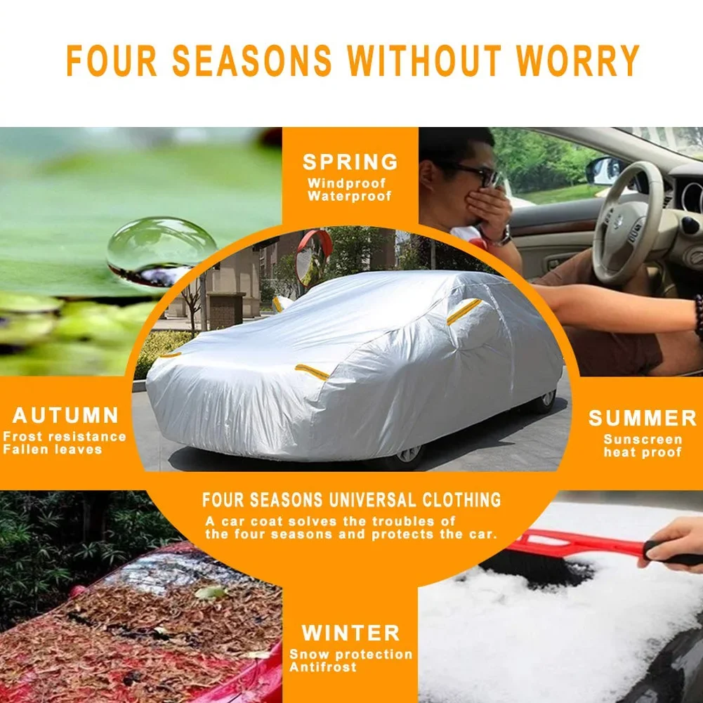 Universal SUV Cover Coat Protector UV ป้องกันฝุ่นฝนหิมะกันน้ํารถเต็มรูปแบบครอบคลุมในร่มกลางแจ้ง D45 190T ครอบคลุมอัตโนมัติ