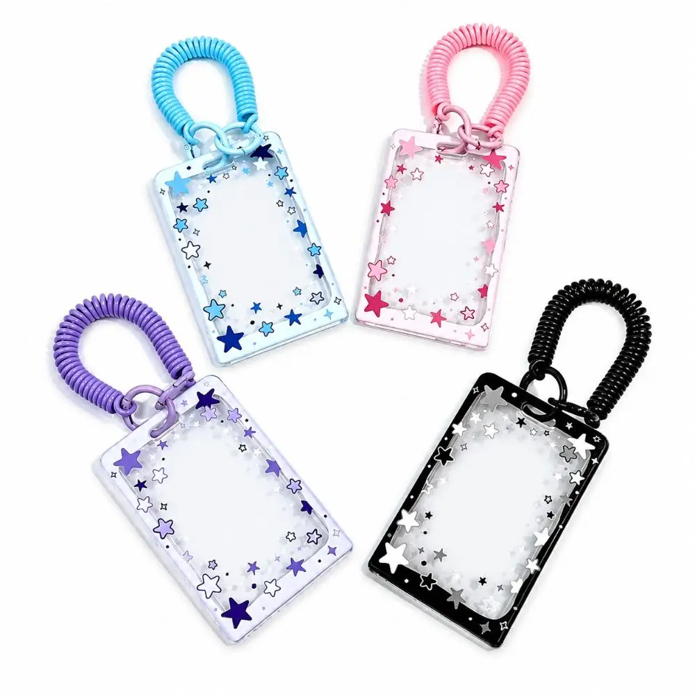 Transparent Sliding Card Holder Portable Sliding Cover Portable Card Protector Thickened Star Pattern Transparent ID Case