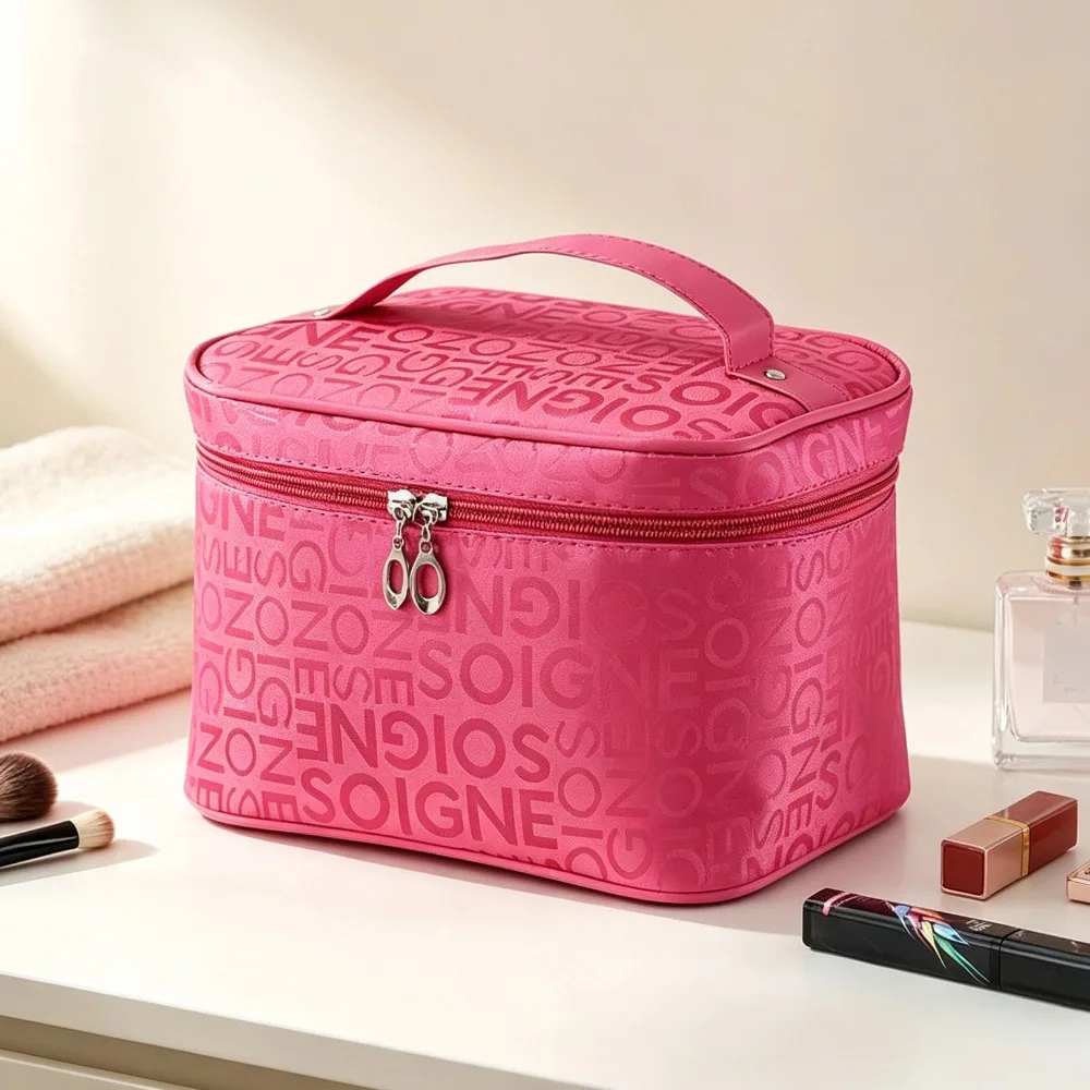 Large Capacity Makeup Bag Letter Pattern Cosmetic Organizer Bag Portable Travel Toiletry Bag For Women Daily Business Trip Gym