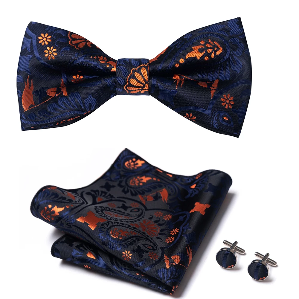 2023 New Design Jacquard Holiday Butterfly Bow Tie Pocket Squares Set Bowtie Handkerchief Cufflink Men Shirt Accessories