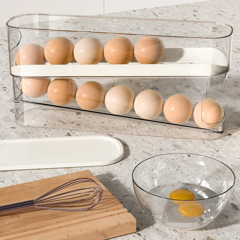 

Refrigerator Egg Storage Box Automatic Scrolling Egg Holder Household Large Capacity Kitchen Dedicated Roll Off Egg Storage Rack