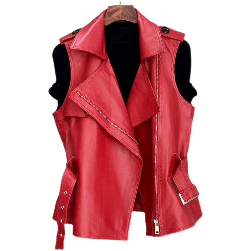 2025 Spring New Fashion Sheepskin Coat Women's High Quality Genuine Leather Vest Suit Collar Jacket