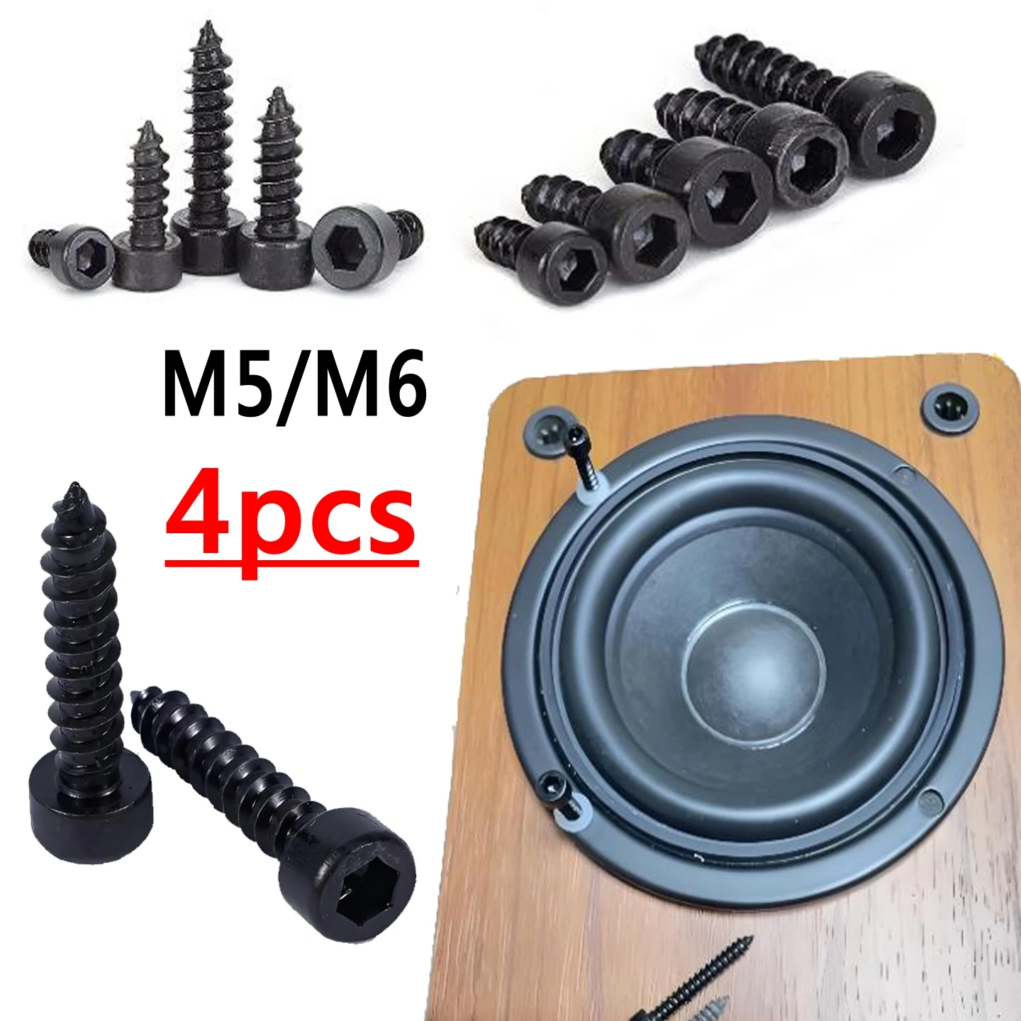 4pcs M5 M6 hexagonal head self tapping screw electroplated black anti rust screw commonly used in speaker furniture