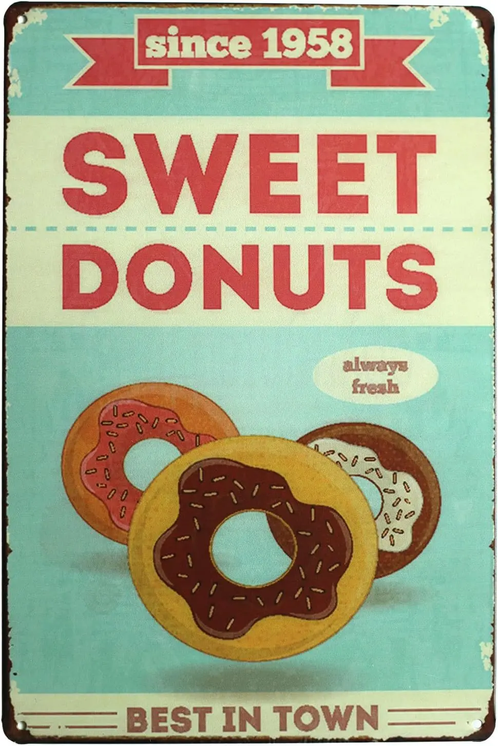 SUMIK Sweet Donuts Best in Town, Metal Tin Sign, Vintage Art Poster Plaque Kitchen Home Wall Decor--Tin Sign