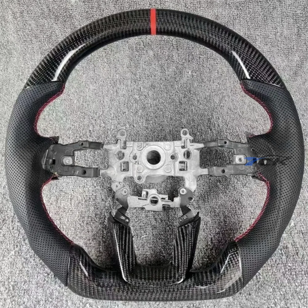 

For Honda Civic 2022 2023 2024 2025 Customized Carbon Fiber Black Perforated Leather Red Stitch Steering Wheel