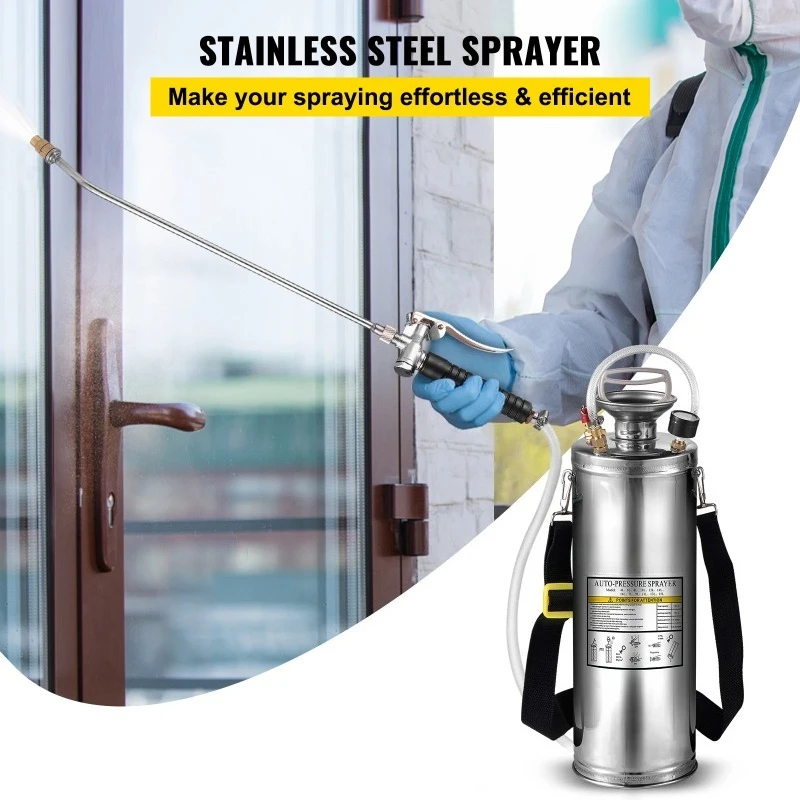 4-12L Hand Powered Sprayer Stainless Steel Watering Spraying Atomizer Pump Home Ground Garden Cleaning Sprayer