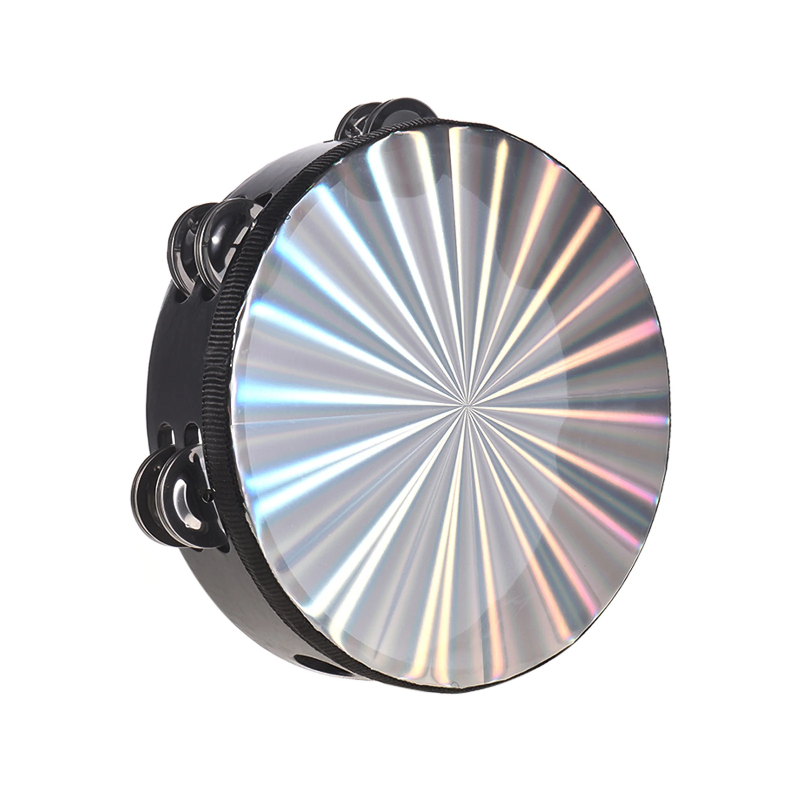 

8 Inch 10 Inch Wooden Radiant Tambourine Handbell Hand Drum with Double Row Jingles Reflective Drum Head Musical Percussion