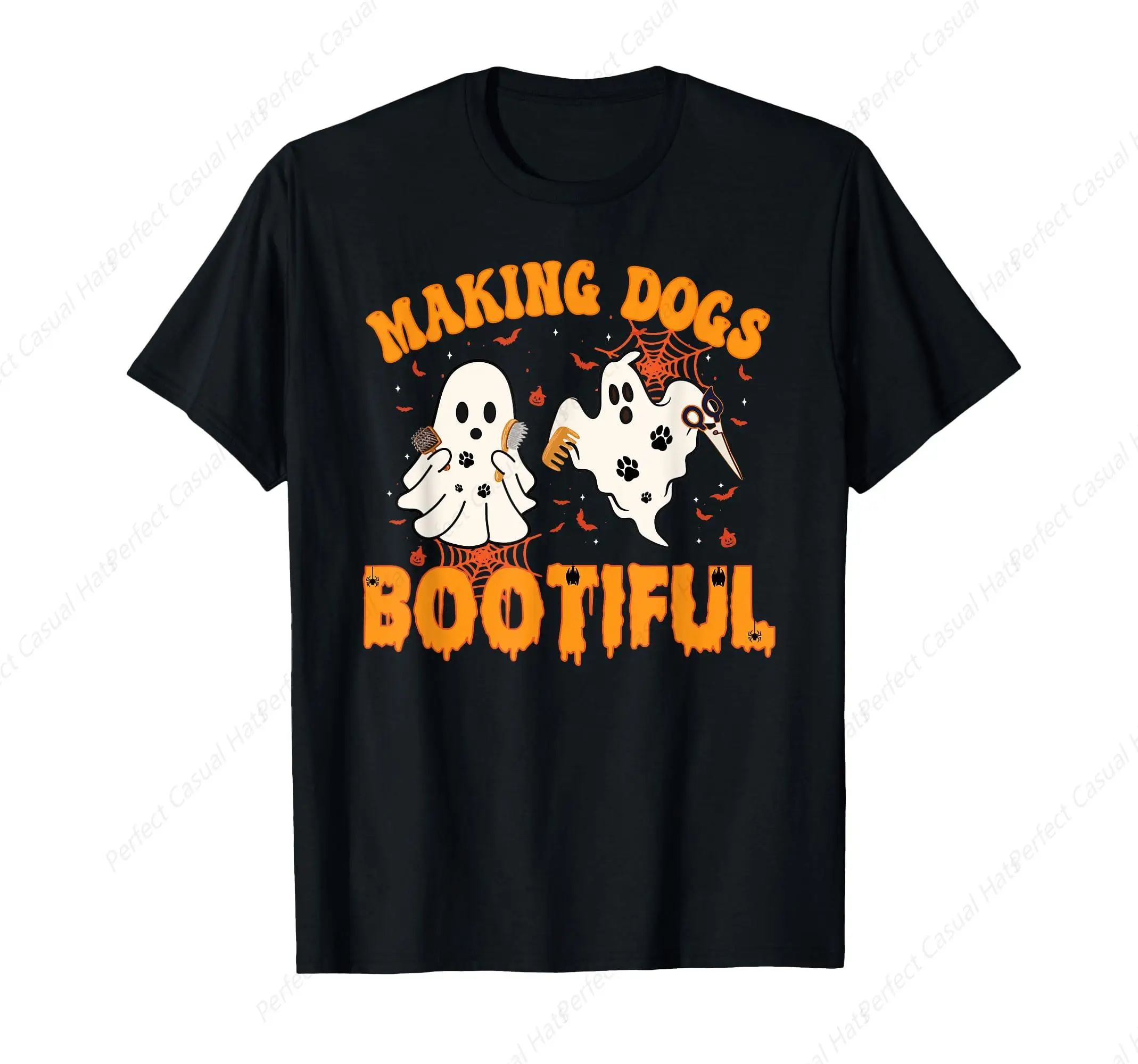 Making Dogs Bootiful Cute Dog Groomer Pet Grooming Halloween T-Shirt Cotton Loose Couple Tee Top