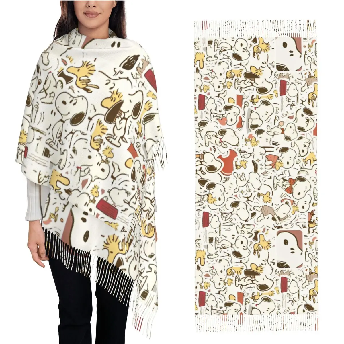 Women's Tassel Scarf Snoopys  Cartoon Long Super Soft Shawl and Wrap Daily Wear Pashmina Scarves