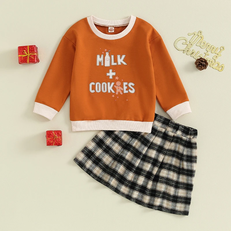 

Cute Baby Girl Christmas Outfit Set with Letter Print Sweatshirt and Plaid Skirt Perfect Fall Clothes for Toddlers