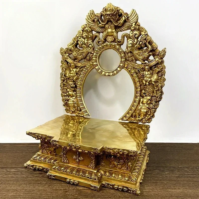 Tibetan Tantra Large Pure Copper Buddha Statue Base Seven Inch Backlit Diamond Seat Buddhist Platform Copper Ornament Decor