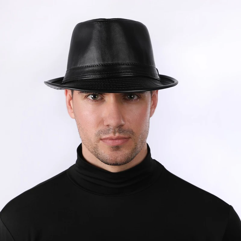 2022 Genuine Leather Wide Brim Stetson Fedoras British Hats For Men/Women Gentman Black 55-62cm Fitted Jazz Hip-Pop Gorras