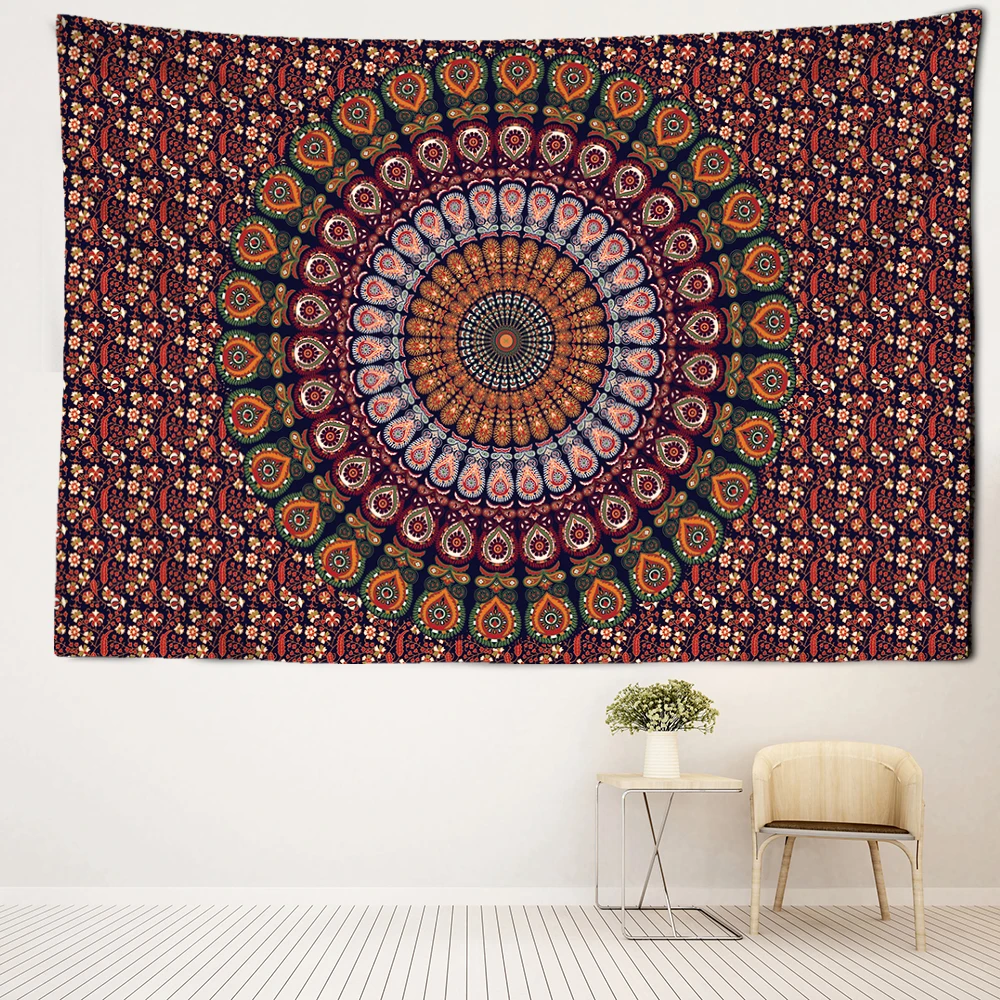 Red and Green Mandala Tapestry Wall Hanging Bohemian Style Abstract Witchcraft Aesthetics Room Bedroom Home Decor