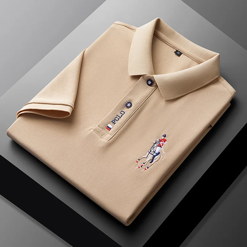 

Trendy men's short sleeved T-shirt, trendy men's Korean casual half sleeved lapel embroidered polo shirt