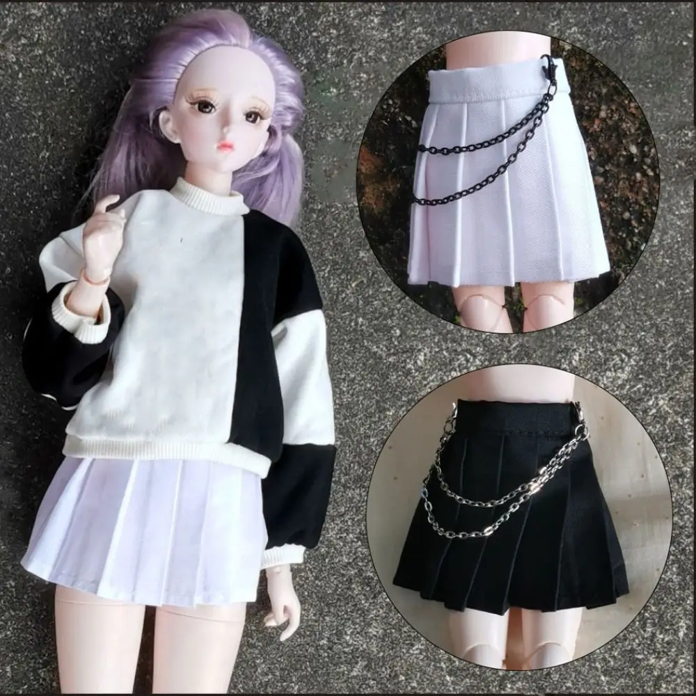 Falda de doble cadena hecha a mano, minifalda de uniforme blanco y negro, accesorios DIY de moda para muñecas 1/3 1/4 1/6 BJD 30/45/60cm