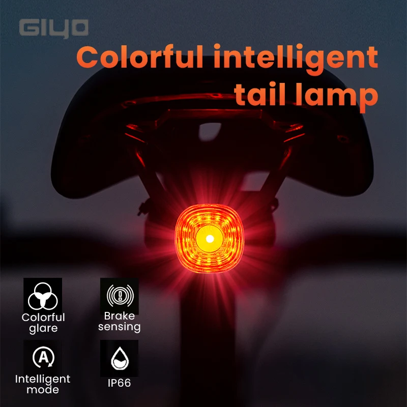 Giyo 7 Colors Bicycle Rear Light Smart Brake Sensing Road Bike Night Cycling Taillight IP66 Waterproof MTB Seatpost Flash Lamp