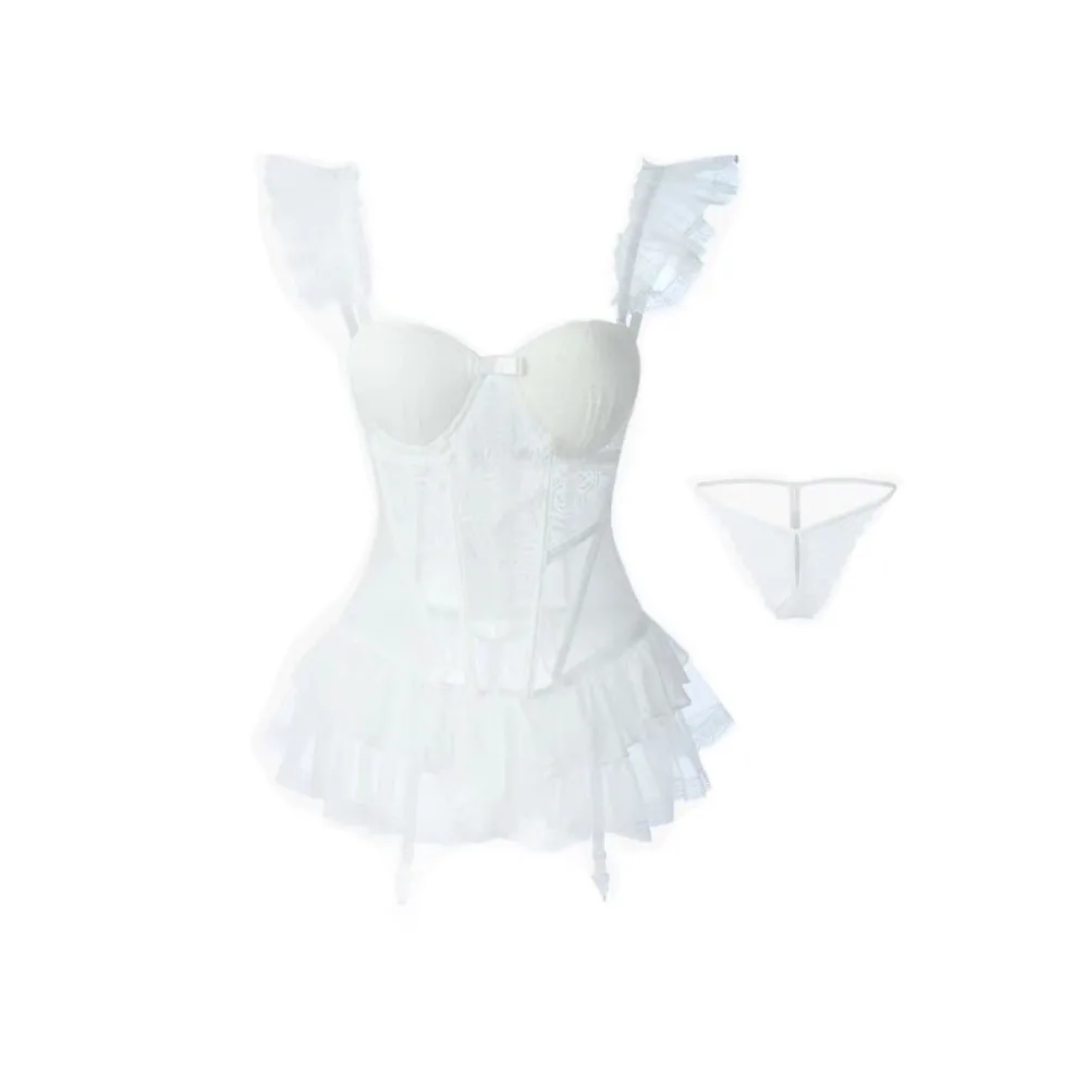 

Fashion Bow Flower Lace Nightgown Transparent Ruffle Camisole Nightwear Women Lingerie Sweet Mesh Nightdress Women