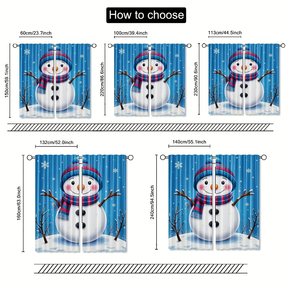 Set of 2, Made from Polyester, Featuring HD Digital Prints of a Cute Snowman Winter Scene, Perfect for Light Filtering. Ideal fo