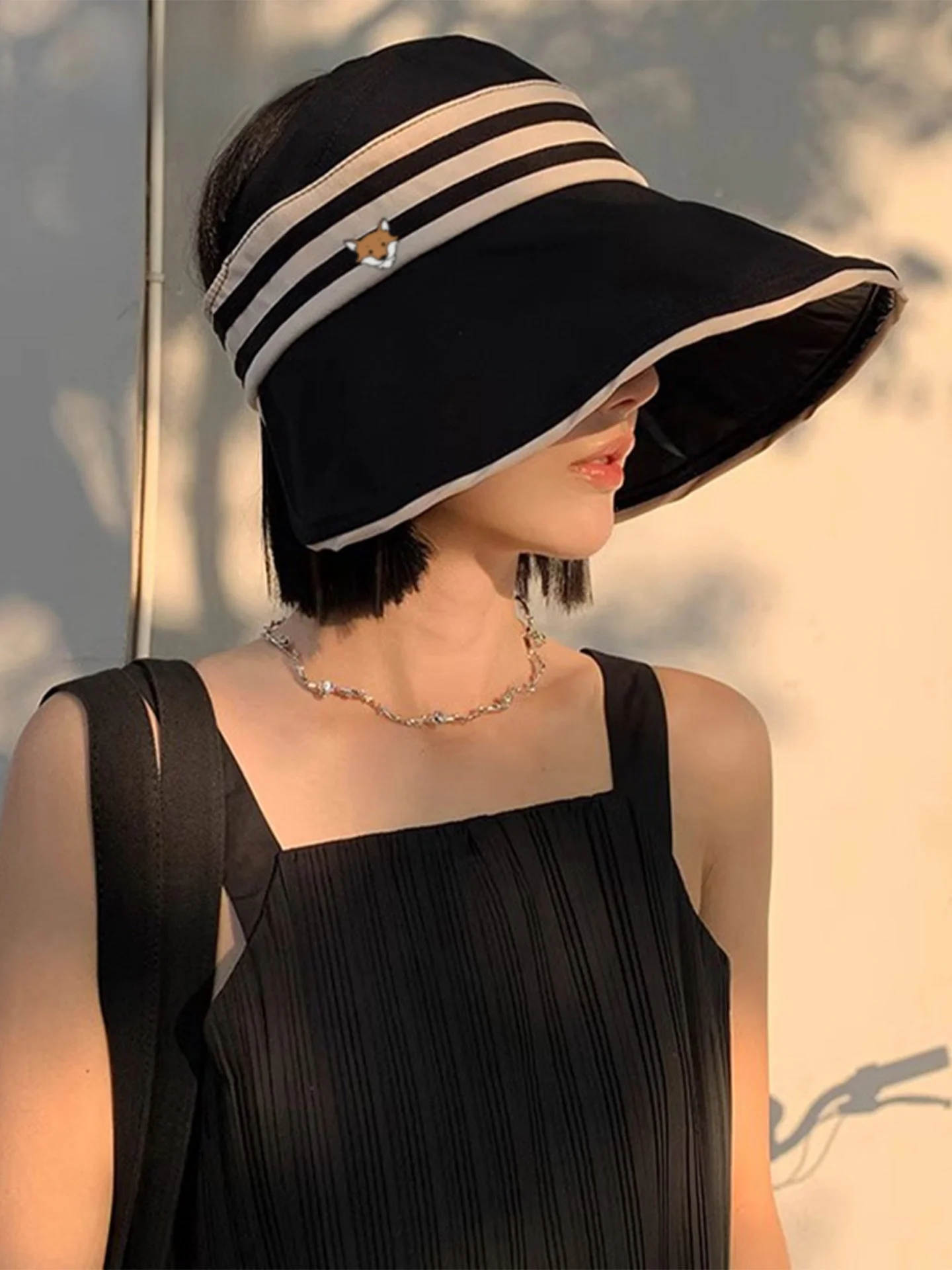payne-little-women's-summer-new-upf50-sun-protection-empty-top-hat-black-glue-foldable-breathable-fishing-cap-adjustable