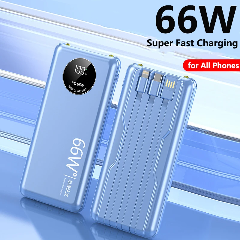 

20000mAh Power Bank with Cable PD 66W Fast Charging Powerbank Portable External Battery Charger for iPhone Huawei Xiaomi Samsung