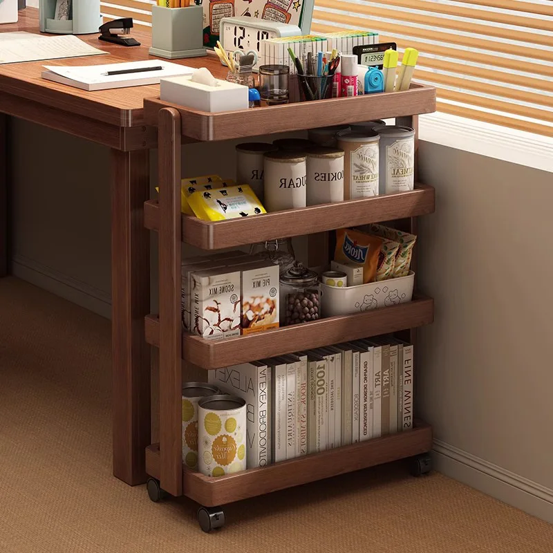 Mobile bookshelf  Floor-to-ceiling movable multi-layer snack rack Wheeled bedroom Living room coffee table Locker
