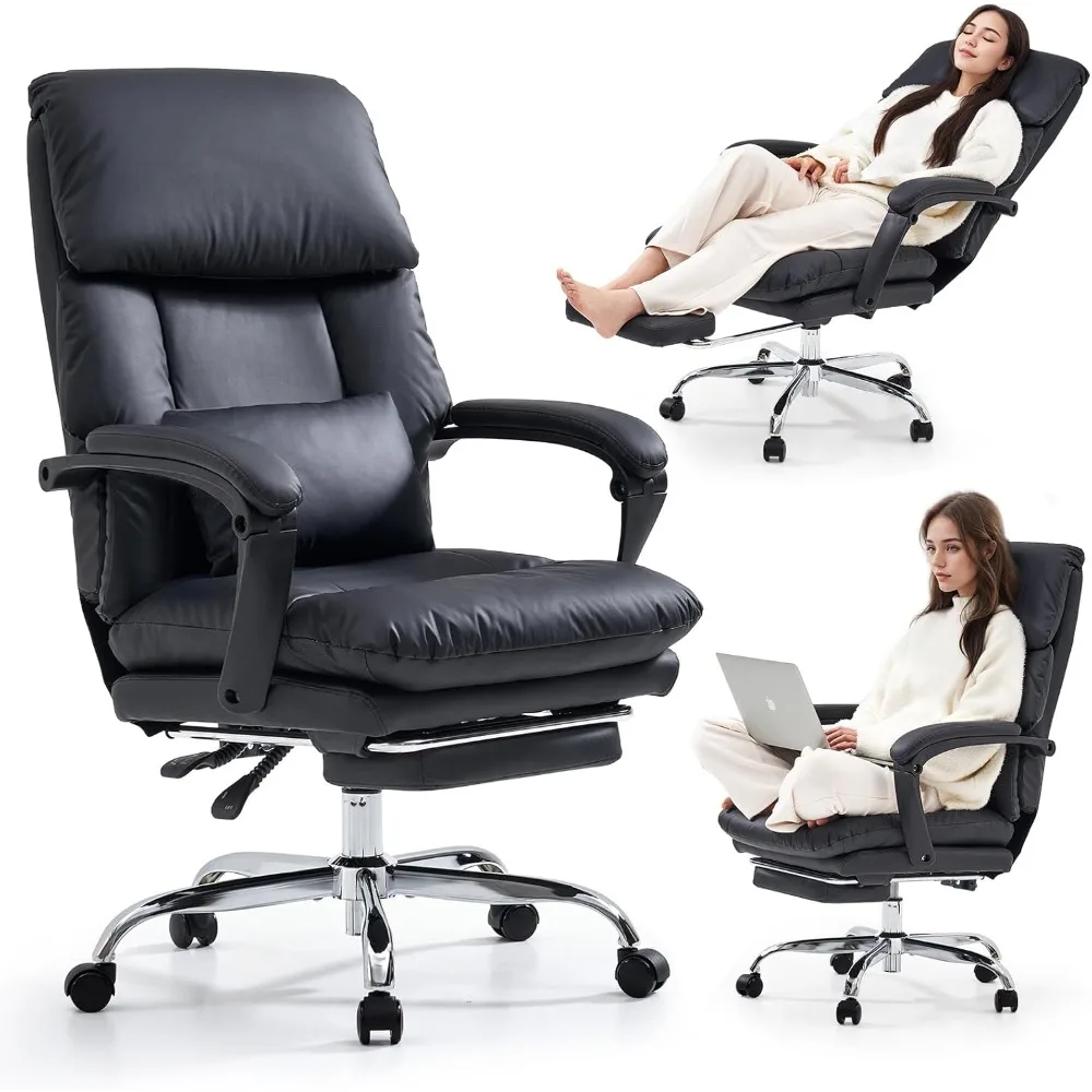 

Office Chair with Foot Rest, Ergonomic Executive Office Chair with Arms, Reclining High Back PU Leather Comfy Swivel Computer