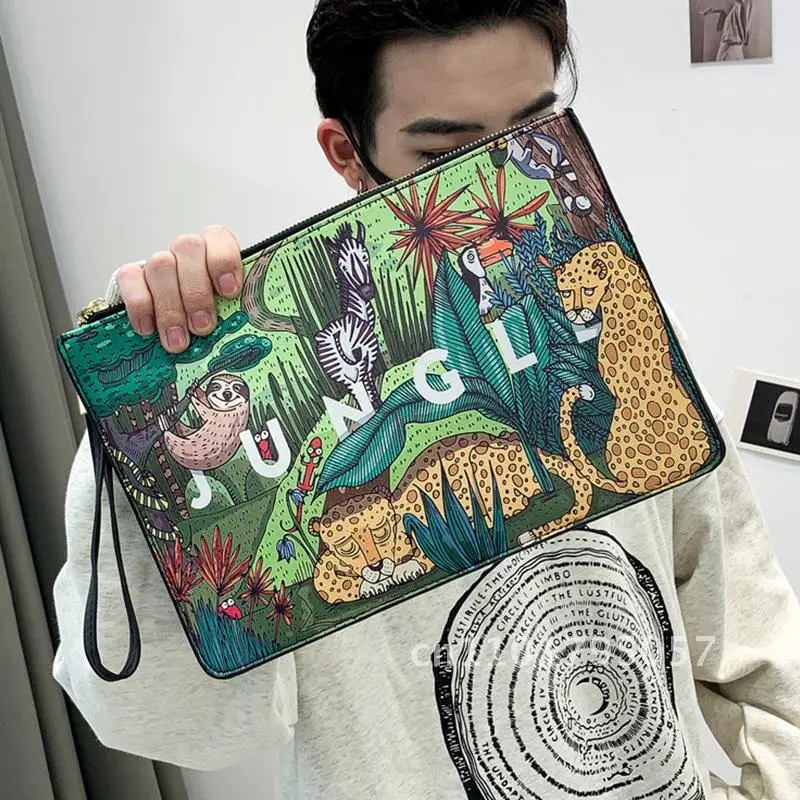 Korean Casual Printed Hand-Held Bag, Large Capacity Hand-Held Bag, Trendy Men'S Street Clip Bag, Lightweight Envelope File Bag