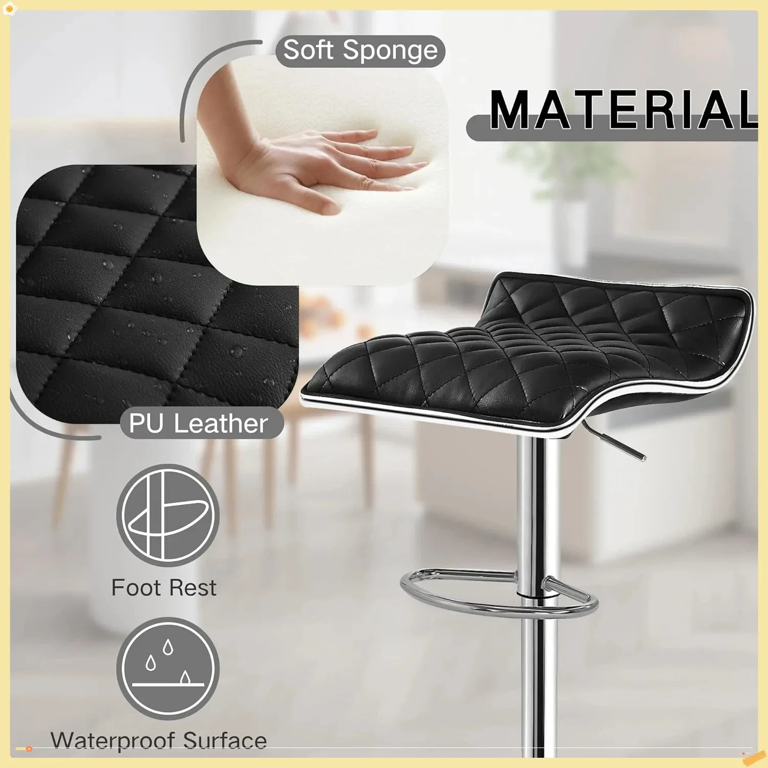 Adjustable Swivel Bar Stools Set of 2, Modern Kitchen Counter Stools for Small Space, Home Bar, Cafe