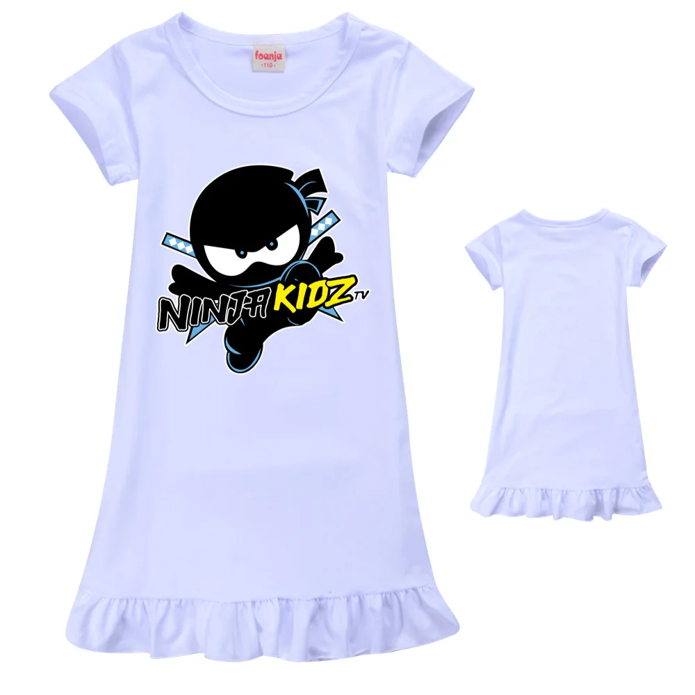 NINJA KIDZ Nightdress Girls Pajamas Dresses Children Cartoon Casual Summer Nightgown Home Wear Kids Short Sleeve Sleepwear