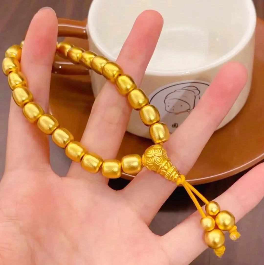 

Ancient Method 9999 24K Real Gold Women's Chisel-engraved Nine Treasures Bodhi Pagoda Road Lutong Bodhi Beads Bracelet