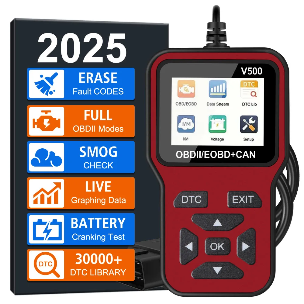 

Сканер OBD II, считыватель кодов, тестер батареи, код неисправности, четкий универсальный V500, проверка системы двигателя, автомобильные диагностические инструменты OBD2
