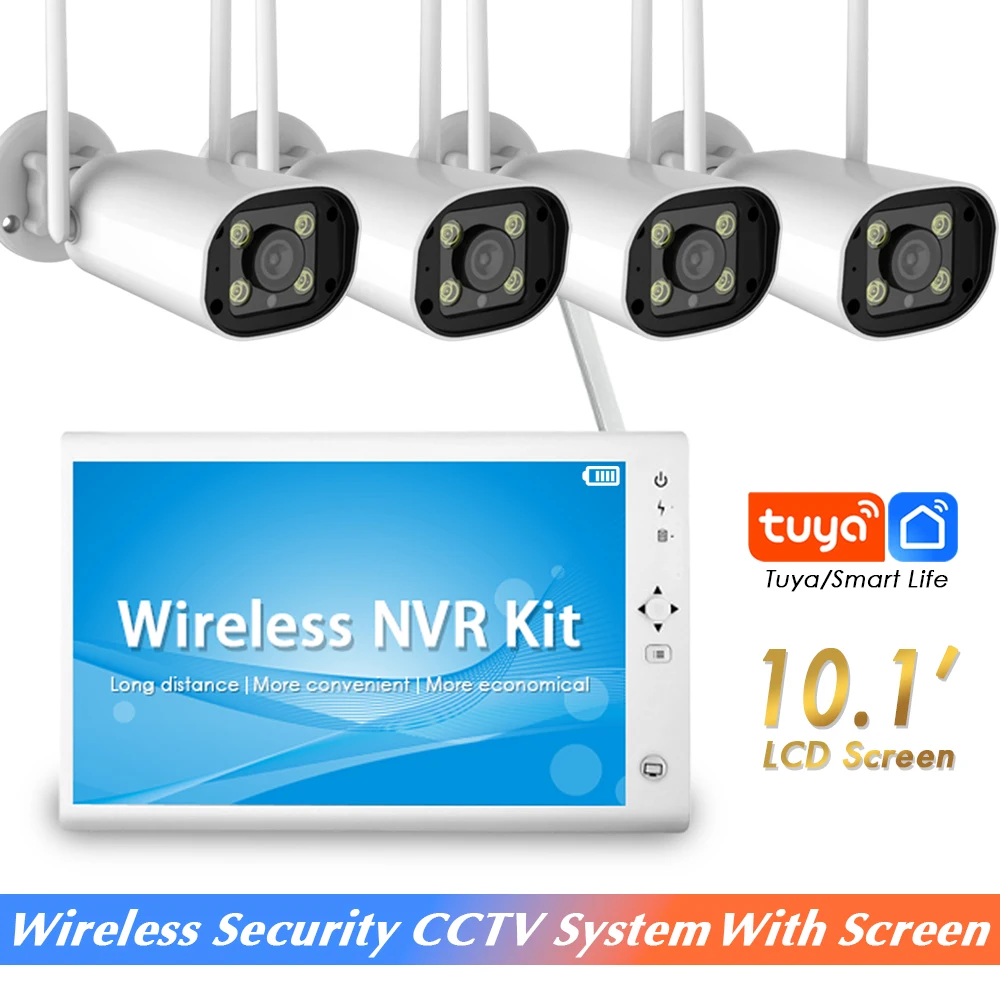 

Комплект Tuya 8-канальный Wi-Fi NVR с экраном, беспроводная 3-мегапиксельная HD H.265, камера видеонаблюдения, система наружного Wi-Fi, комплект видеонаблюдения, обнаружение искусственного интеллекта