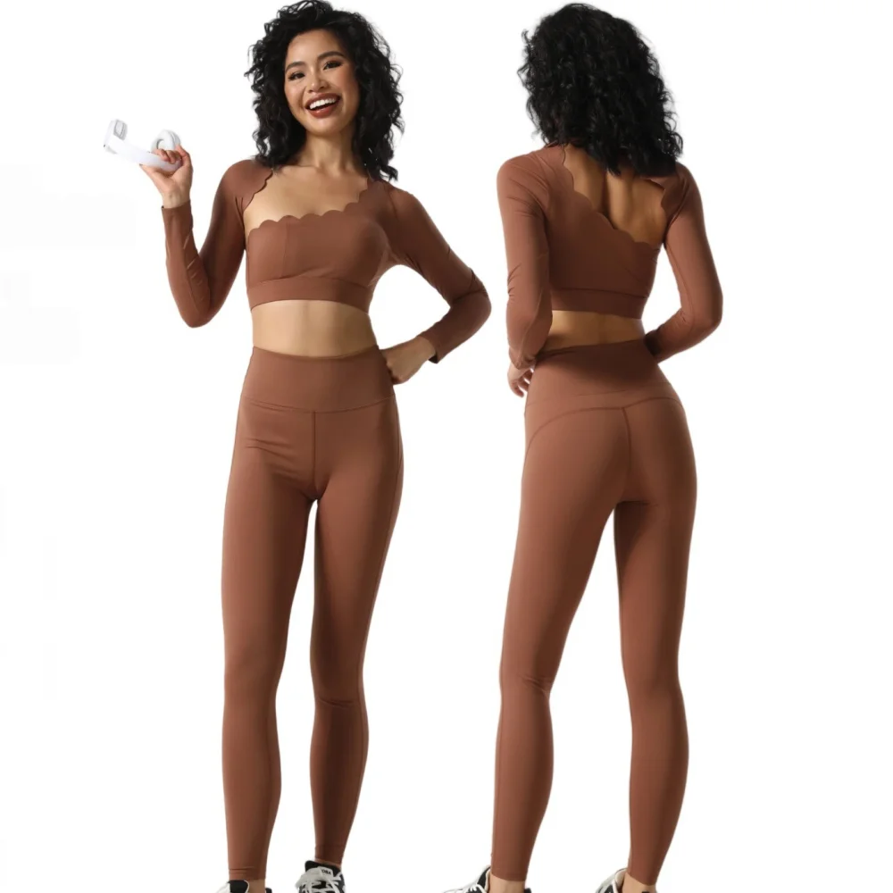 

Осенний женский комплект для йоги с длинными рукавами, облегающий утягивающий высокоэластичный спортивный костюм для фитнеса, дышащая одежда для бега с защитой от пота