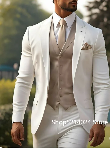 

2024 Business Suit Men Tuxedos Groom Groomsman Prom Wedding Party Formal 3 Piece Set Jacket Vest Pants