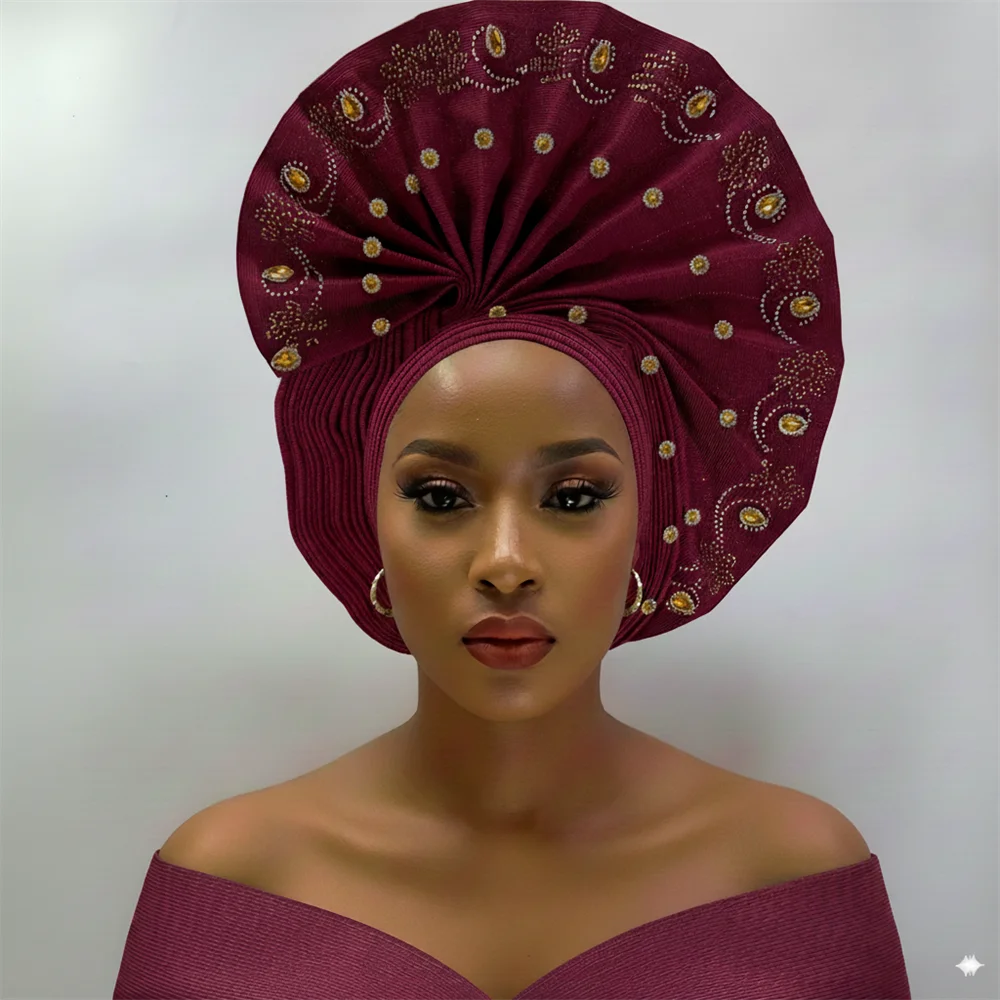 

Головной убор Gele, роскошный африканский тюрбан геле ручной работы с камнями, женский головной убор для свадебной вечеринки