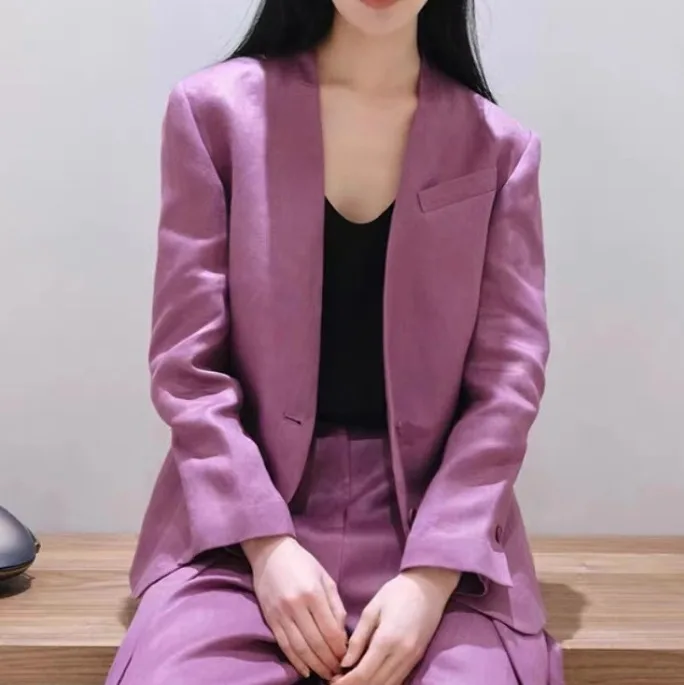 

Withered Commuting Cotton And Linen Temperament Slim Fit Twill Fabric Suit Jacket For Women Clothes Tops Ropa Mujer Blazer Woman