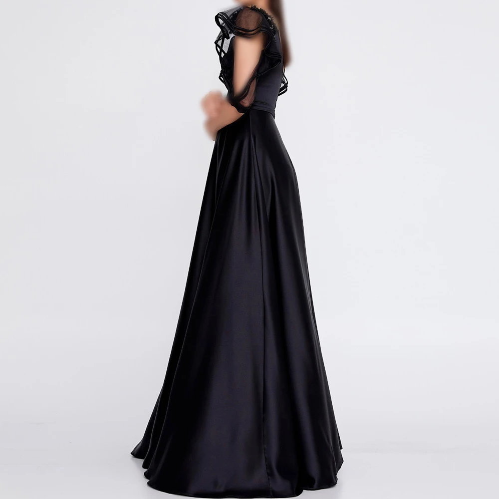 Op maat gemaakte A-lijn avondjurken Vloerlengte V-hals Halve mouw Galajurk Mode Lovertjes Eenvoudige gedrapeerde rugloze feestjurk