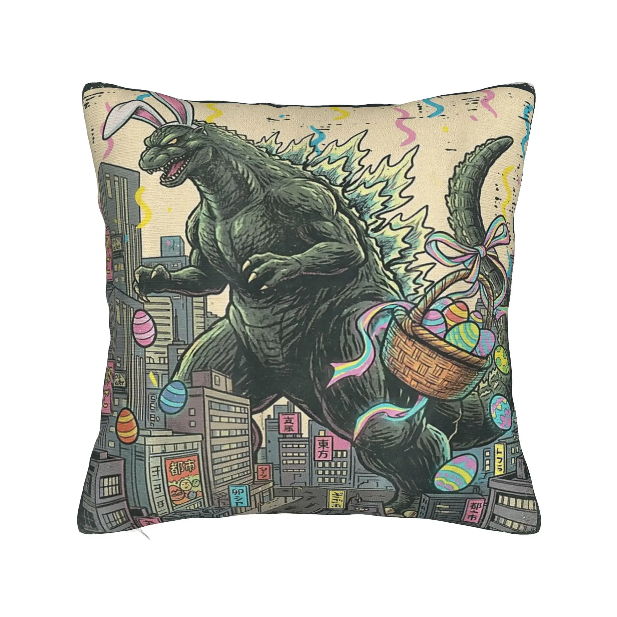Easter Japanese Monster Bunny Ears Egg Kaiju Pillow Cover  Comfy Cushion Cover Kawaii Pillow Case For Sofa Couch Bed Living Room