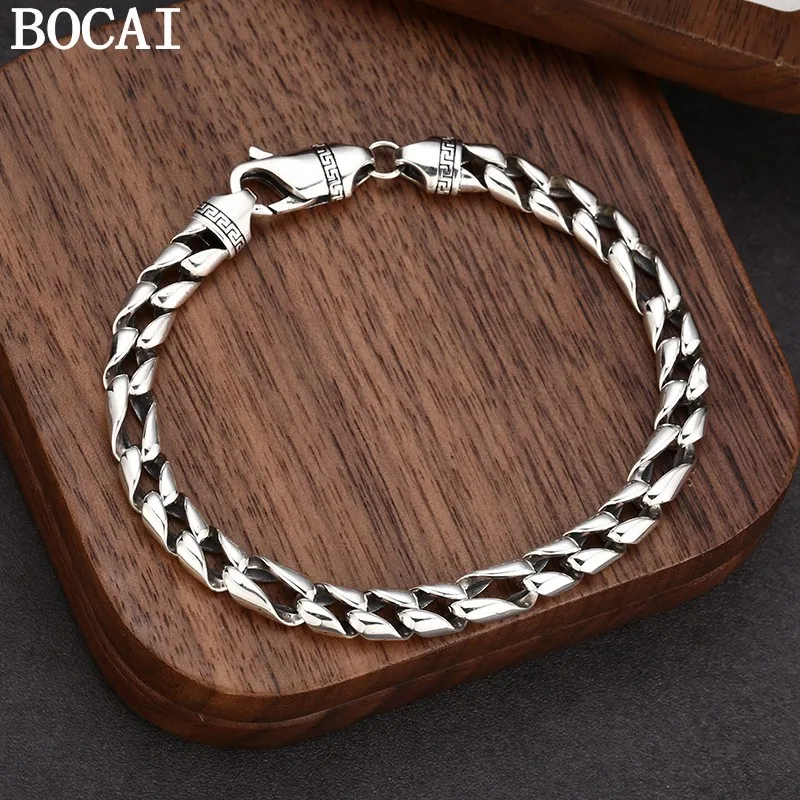 

BOCAI S925 Стерлинговое Серебро 7 мм Персонализированный браслет из змеиной кости в стиле ретро с рисунком для мужчин