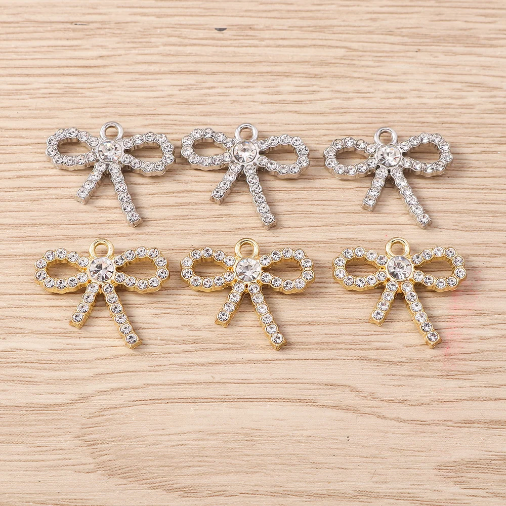 Tusember 5 Stück Niedliche Kristall-Metall-Schleifenanhänger für Halsketten, Ohrringe, Armbänder, DIY-Schmuckherstellungszubehör – Detail 5