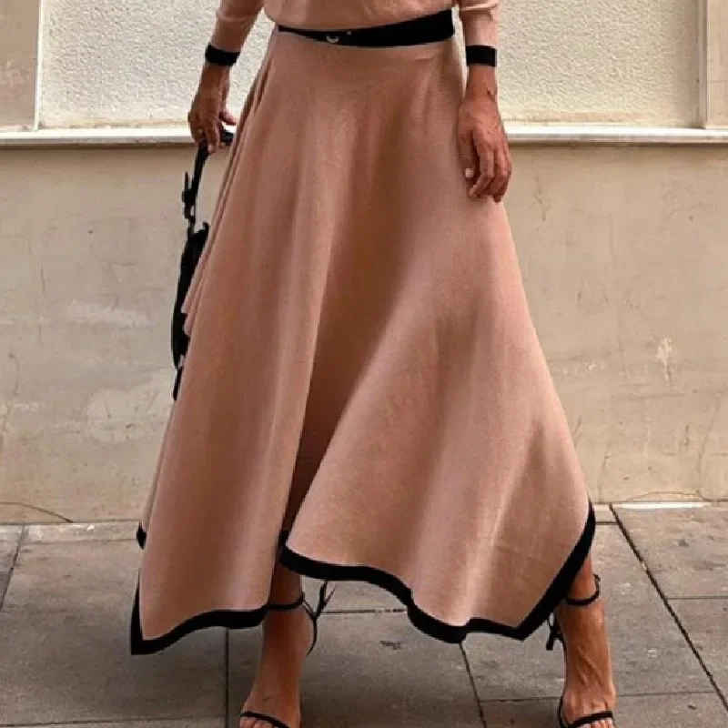 Elegant Women Two Piece Skirt Set Autumn Y2K Long Sleeve Shirt Top High Waist Irregular Long Maxi Skirt Suit Outfits Streetwear