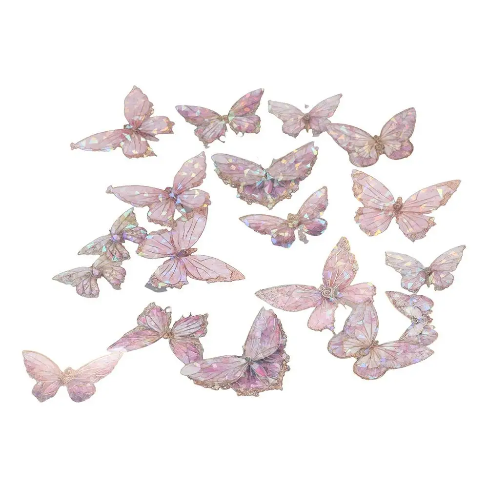 20pcs/bag DIY Crafts Ice Crystal Laser Butterfly Sticker Decorative Aesthetic Butterfly Collage Sticker Shiny PET Diary Album