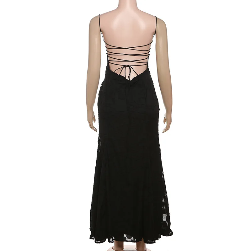 섹시한 이브닝 파티 드레스 여성 2025 여름 비치 맥시 롱 드레스 레이스 홀터넥 큰 스윙 백리스 핑크 휴가 베스티도스