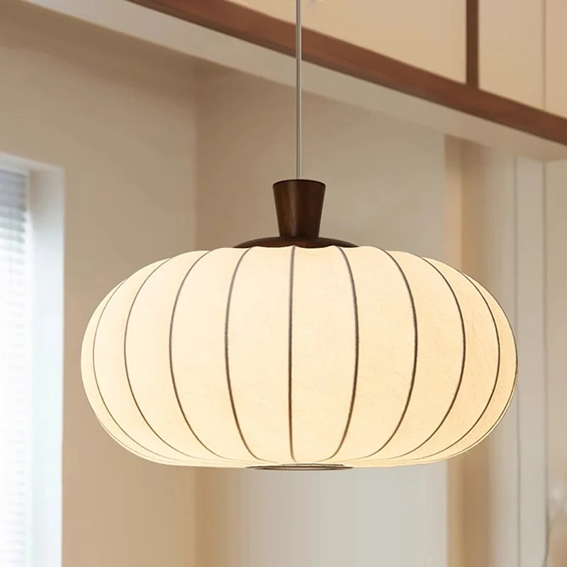 

Japanese Wabi-Sabi Style Bedroom Silk Chandelier Retro Study Room Jack-o-Lantern Vintage Wood Dining Table Hanging Lamps